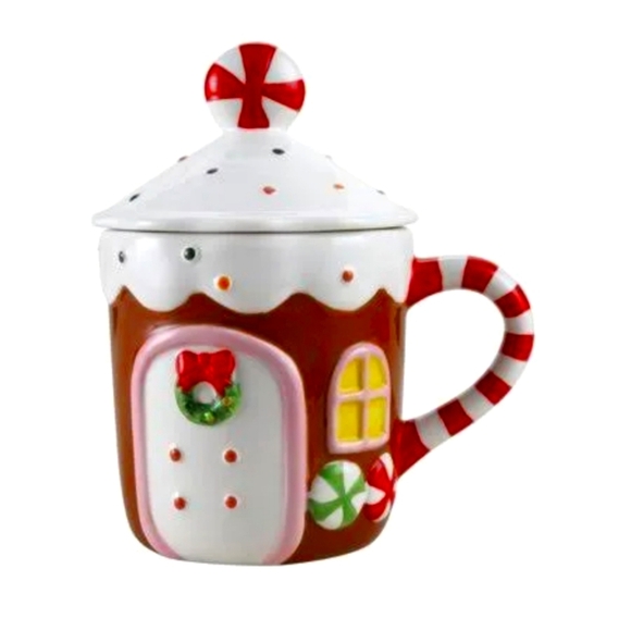 NEW Mr. Christmas Gingerbread House Mug with Lid 23 Oz Festive - Picture 1 of 6
